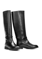 Black leather women's boots BUTYD-1204-99(Z25), diagonal product view on a white background.