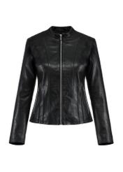Black women's leather jacket KURDS-0531-99(KS) - front product view, on white background.