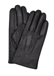 Men's black leather gloves REKMS-0088-99(Z26), front product view on white background.