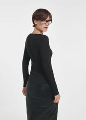 Black ribbed longsleeve blouse for women LSLDT-0044-99(Z24)-02