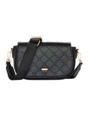 Small black women's messenger bag with monogram TOREC-1289-9P(Z26). Front view on a white background.