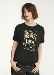 Black Women's T-shirt with gold print TSHDT-0102-99(Z22)-01