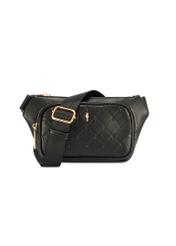 Black women's waist bag with monogram TOREC-1192-9P(W26) - front product view, on a white background.