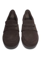 Women's dark brown suede moccasins BUTYD-1299-1I(Z26), front product view on white background.