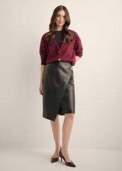 Women's burgundy wool cardigan KARDT-0064-4D(Z26), front view of the product on the model. Full body visible.