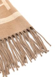 Beige women's poncho with logo SZADT-0203-24(Z25), close-up of the product detail on a white background.