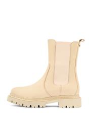 Beige leather women's Chelsea boots BUTYD-1092-81(Z25), product view from the side on a white background.-02