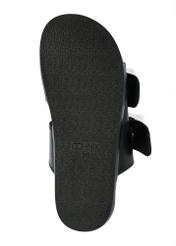 Black women's leather flip-flops BUTYD-1161-99(W25), product visible from below on white background.