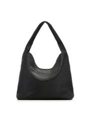 Black woven shopper bag TOREC-1148-99(W26) - product view from the back, on a white background.
