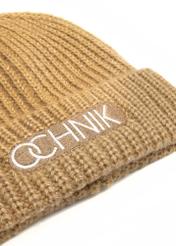 Beige women's hat with OCHNIK CZADT-0075A-81(Z25) logo, close-up of the product detail on a white background.
