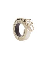 Women's white leather belt PASDS-0320-0B(W26), diagonal product view on white background.