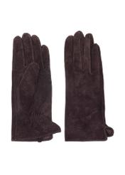 Brown suede women's gloves REKDS-0099-89(Z25) - front product view on white background.