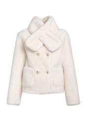 Cream women's fur coat FUTDP-0068-12(Z25) - front product view on white background.