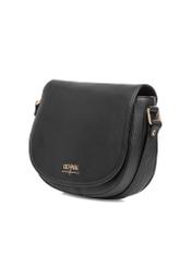 Black leather semi-circular messenger bag TORES-0972E-99(Z25), diagonal product view on white background.