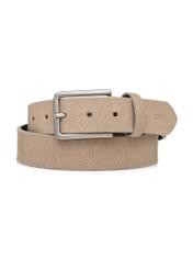 Beige suede men's belt PASMS-0275-1K(W26) - front product view, on a white background.