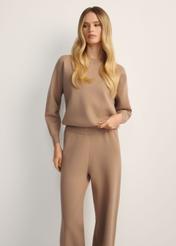 Women's camel viscose sweatshirt BLZDT-0117-1D(Z26), front view of the product on the model. Half of the silhouette visible.