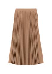 Camel pleated midi skirt SPCDT-0096-1D(Z26), front product view on white background.