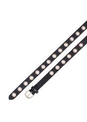 Black leather women's belt PASDS-0350-99(Z26), top view of the product on a white background.