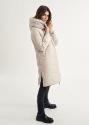 Beige women's winter jacket with hood KURDT-0478-81(Z23)-02