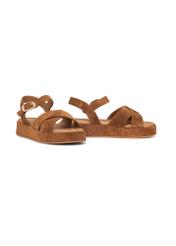 Women's camel sandals BUTYD-1242-1D(W26), diagonal product view on a white background.