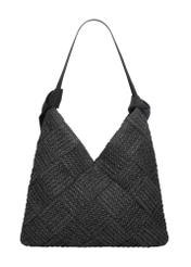 Black women's handbag made of natural fiber TOREC-1039-99(W26), product view from the back on a white background.