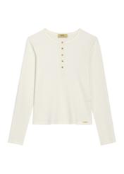 Cream ribbed women's blouse LSLDT-0059-0B(Z26), front product view on white background.