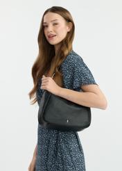 Non-stiffened black shoulder bag TOREC-0885A-99(W25), front view of the product on the model. Half of the silhouette visible.