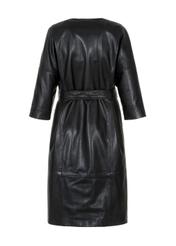 Black leather women's coat with belt KURDS-0358-5411(Z23)-04