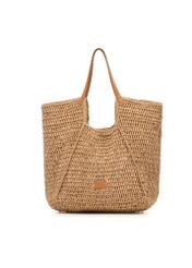 Beige straw shopper bag TOREC-1223-1E(W26) - front product view, on white background.