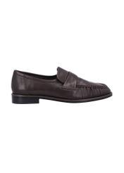Women's brown leather moccasins BUTYD-1328-1I(Z26), side product view on white background.