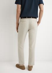 Men's beige herringbone suit trousers SPOMT-0117-1B(W26), product view from the back on the model. Half of the silhouette visible.