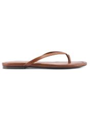 Women's leather flip-flops in camel color BUTYD-1271-1D(W26), side view of the product on a white background.