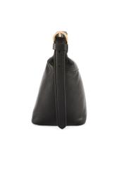Small black handbag made of natural leather TORES-1267-9I(W26), product view from the side on a white background.