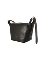 Small black handbag made of natural leather TORES-1267-9I(W26), diagonal view of the product on a white background.