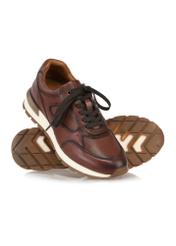 Brown leather men's sneakers BUTYM-0480-88(Z24)-05