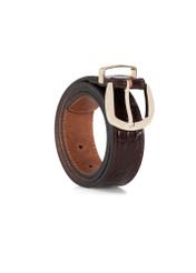 Brown croco women's leather belt PASDS-0322-1I(W26), diagonal product view on white background.