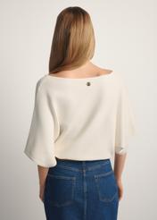 Women's white blouse BLUDT-0201-0B(W26), back view of the product on the model. Half of the silhouette visible.