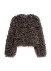 Gray short natural fur coat FUTDF-0104-3178(Z25), product view from the front on a white background.