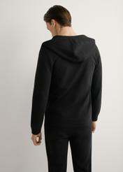 Men's black zip-up sweatshirt BLZMT-0078-99(W26), back view of the product on the model. Half of the silhouette visible.