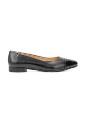 Women's leather ballerinas in black BUTYD-1245-99(W26), side view of the product on a white background.