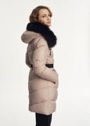 Beige women's jacket with fur KURDT-0465-81(Z23)-04