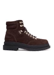Women's dark brown suede ankle boots BUTYD-1354-1I(Z26), side view of the product on a white background.