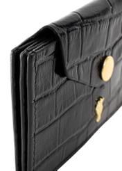 Small black leather women's wallet PORES-0890-9G(W26), close-up of the product detail on a white background.