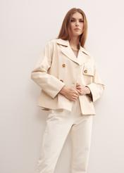 Women's double-breasted cream trench KURDT-0425-80(W23)-01