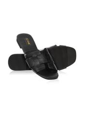 Black croco women's flip-flops with braided BUTYD-0904A-97(W24)-04