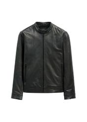 Black men's leather jacket KURMS-0406-99(W26) - front product view, on white background.
