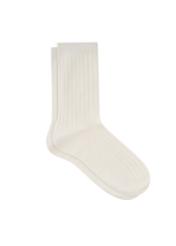 Women's white ribbed long socks SKADT-0072-0B(W26), side product view on white background.