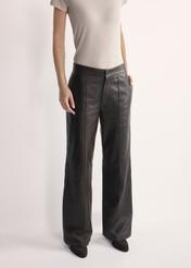 Women's brown leather trousers SPODS-0045-3207(Z25), product visible from the front on the model, half of the silhouette visible.
