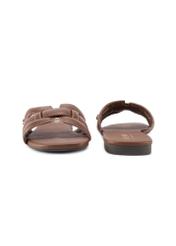Camel leather women's slides with braid BUTYD-1225-1D(W26), front and back product view on white background.