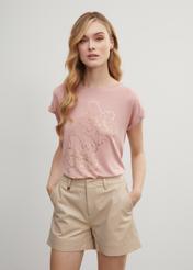 Pink Women's T-shirt with floral print TSHDT-0107-34(W23)-03